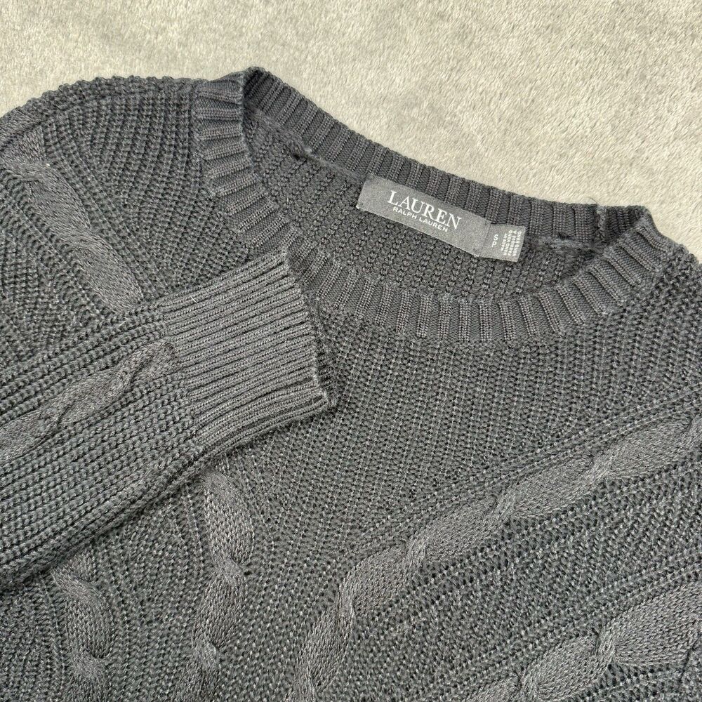 Lauren Ralph Lauren Black Label Cable Knit Sweater Women's S Black Crew Neck